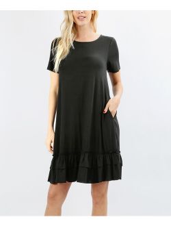 Zenana | Black Ruffle-Hem Side-Pocket Shift Dress - Women