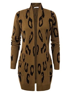 Essential Leopard Print Open Front Long Knitted Cardigan Sweater for Women