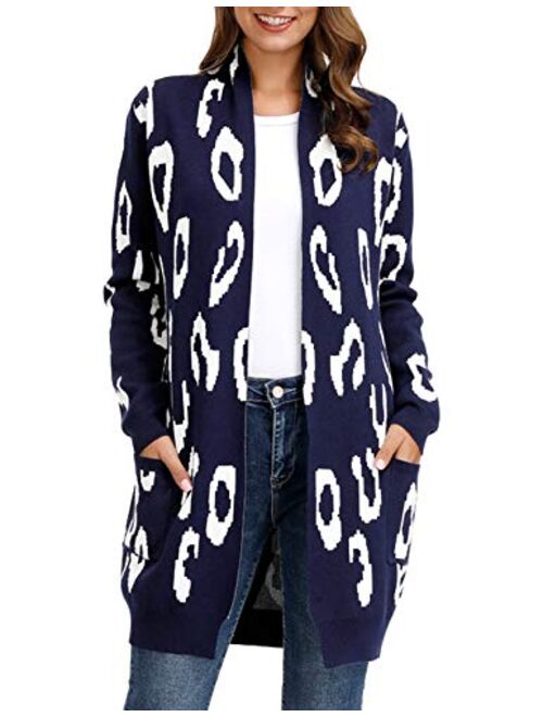 GRACE KARIN Essential Leopard Print Open Front Long Knitted Cardigan Sweater for Women