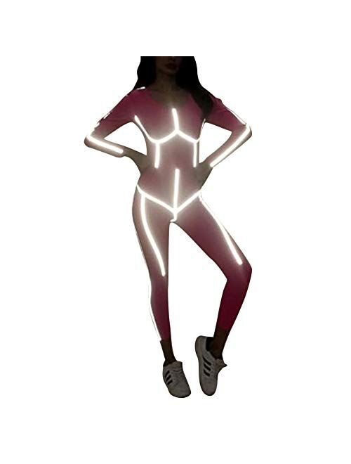 Womens Sexy Reflective 2 Piece Outfits - Bodycon Sleeveless Vest Crop Top+ Short Pants Set Biker Tracksuit Jumpsuit