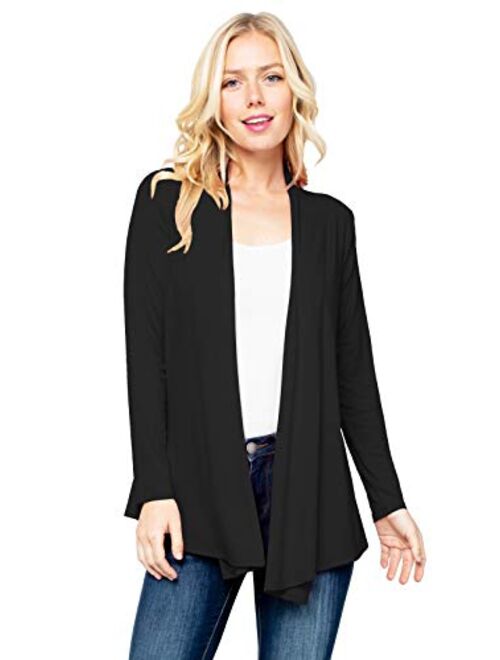 FASHIONOLIC Women's Drape Front Open Cardigan Long Sleeve (S-2X, Made in USA)