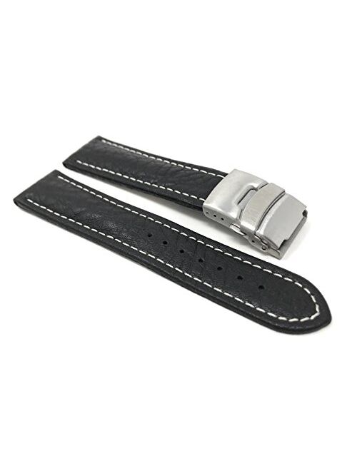 20mm to 24mm Genuine Leather Watch Band Strap with Deployment Clasp Buckle, Comes in Black and Brown