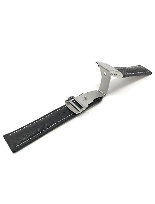 20mm to 24mm Genuine Leather Watch Band Strap with Deployment Clasp Buckle, Comes in Black and Brown