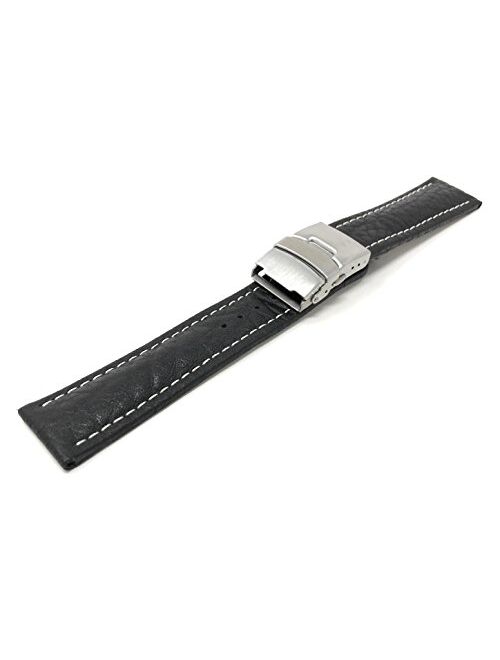 20mm to 24mm Genuine Leather Watch Band Strap with Deployment Clasp Buckle, Comes in Black and Brown