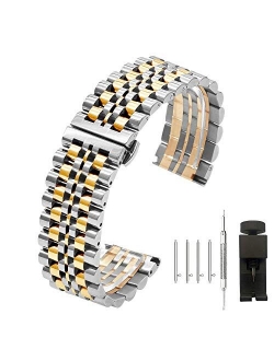 Kai Tian 6 Colors for Flexible Watch Strap Polished 7 Rows 20mm 22mm Stainless Steel Watch Band Quick Release Metal Watch Bracelet Deployment Clasp(Black,Silver,Blue,Gold