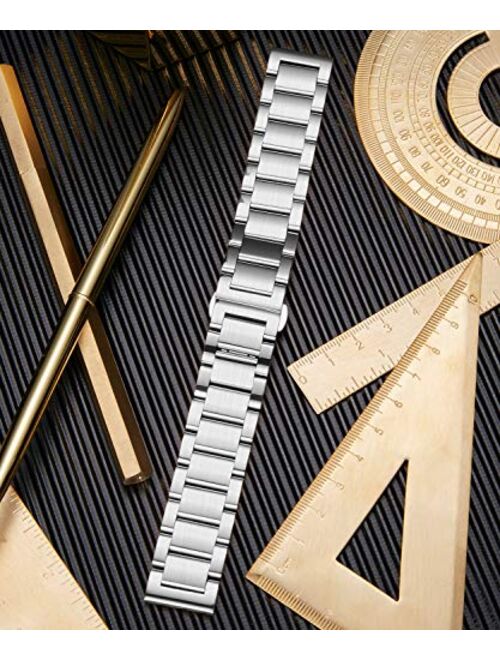 BINLUN Stainless Steel Watch Bracelets Replacement Metal Watch Band Polished Matte Brushed Finish Solid Strap for Men Women's Watch 16mm/18mm/20mm/21mm/22mm/23mm/24mm/26m