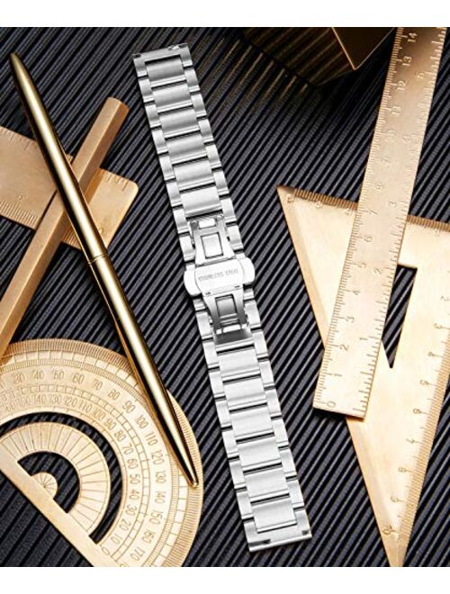 BINLUN Stainless Steel Watch Bracelets Replacement Metal Watch Band Polished Matte Brushed Finish Solid Strap for Men Women's Watch 16mm/18mm/20mm/21mm/22mm/23mm/24mm/26m