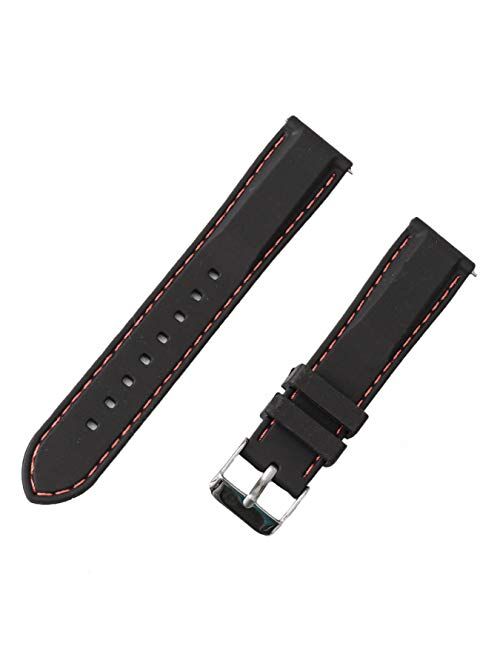 Benchmark Basics Silicone Watch Band - Quick Release Strap with Stitching - 18, 20, 22 & 24mm - 4 Colors