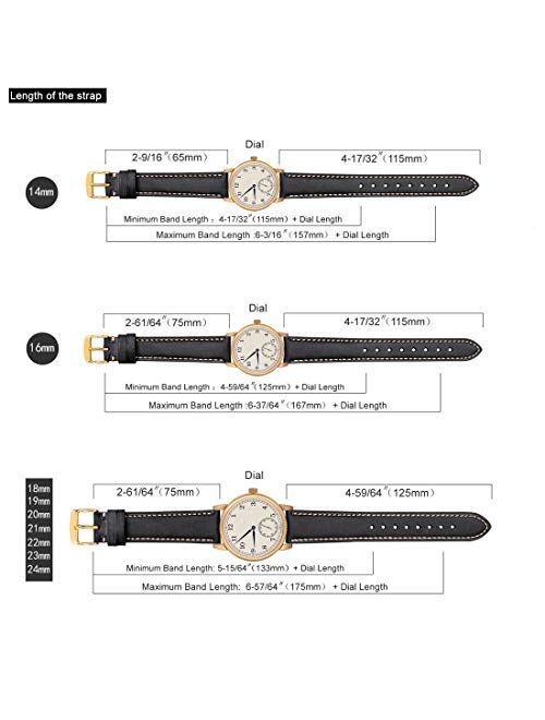 WOCCI Watch Band 14mm 16mm 18mm 19mm 20mm 21mm 22mm 23mm 24mm - Vintage Leather Watch Strap,Choice of Color and Width