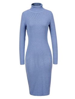 GLOSTORY Women's Long Sleeve Winter Turtleneck Sweater Dress Midi Knee Length Sexy Slim Fitted Bodycon Dresses 7628