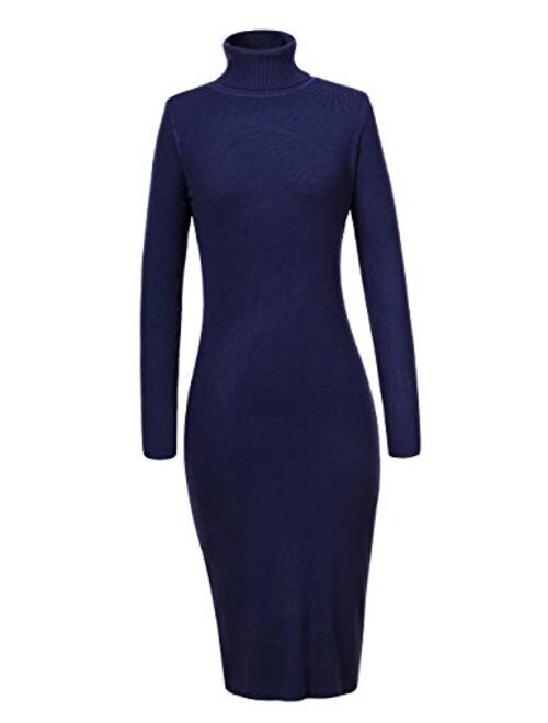 GLOSTORY Women's Long Sleeve Winter Turtleneck Sweater Dress Midi Knee Length Sexy Slim Fitted Bodycon Dresses 7628