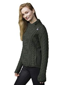 Aran Crafts Women's Irish Cable Knitted Side Zip Cardigan (100% Merino Wool)