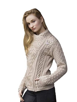 Aran Crafts Women's Irish Cable Knitted Side Zip Cardigan (100% Merino Wool)