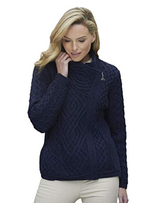 Aran Crafts Women's Irish Cable Knitted Side Zip Cardigan (100% Merino Wool)