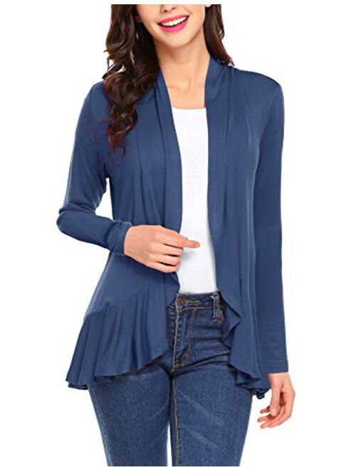 Zeagoo Women's Open Front Cardigan Long Sleeve Draped Ruffles Casual Sweaters