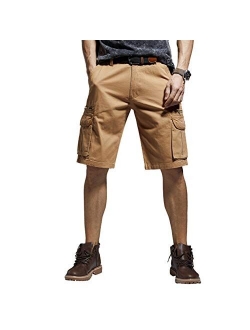 qingduomao Men's Premium Twill Cargo Shorts 13-Inch Relaxed-Fit Multi-Pocket Casual Short