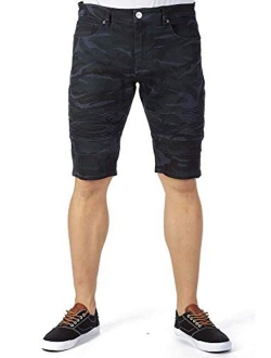 X RAY Jeans Mens Camo Denim Jean Shorts Slim Fit Stretch Casual Knee Legth Hem 12.5" Inseam