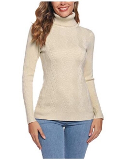 Aibrou Soft Knit Turtleneck Sweaters for Women Tilted Pattern Long Sleeve Pullover Sweater Tops