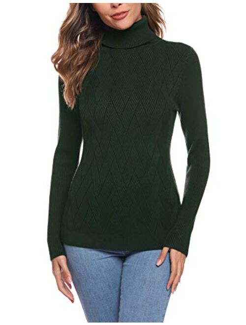 Aibrou Soft Knit Turtleneck Sweaters for Women Tilted Pattern Long Sleeve Pullover Sweater Tops