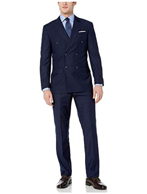 Adam Baker Men's Modern Fit Double Breasted Two-Piece Formal 100% Wool Suit