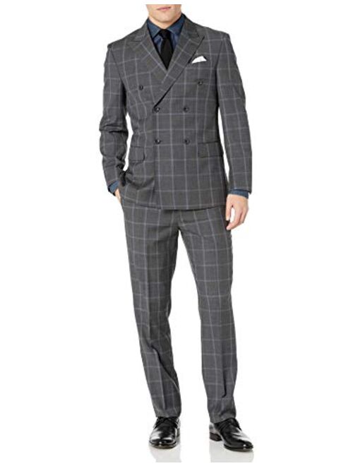 Adam Baker Men's Modern Fit Double Breasted Two-Piece Formal 100% Wool Suit