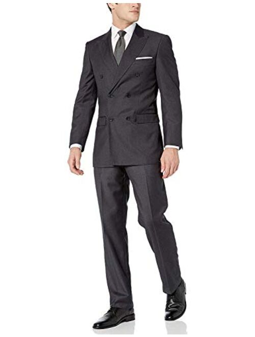 Adam Baker Men's Modern Fit Double Breasted Two-Piece Formal 100% Wool Suit