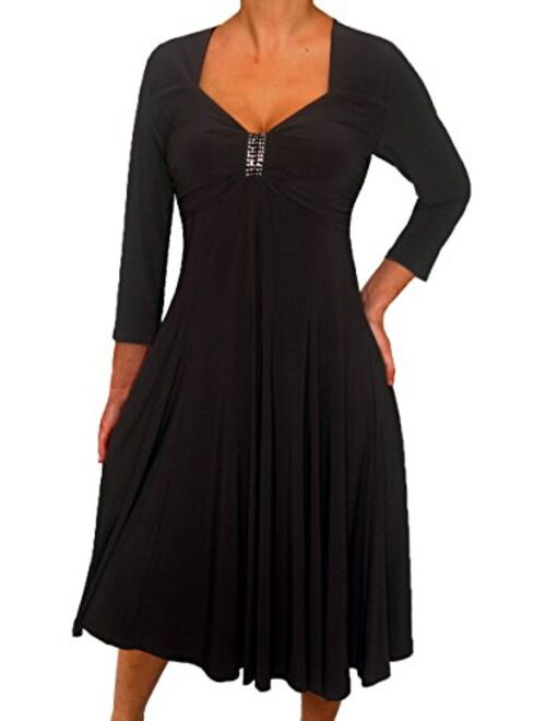 Funfash Plus Size Women Long Sleeves Empire Waist A Line Midi Dress Made in USA