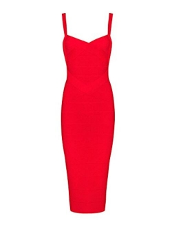 Women's Spaghetti Strap Celebrity Midi Evening Party Bandage Dress