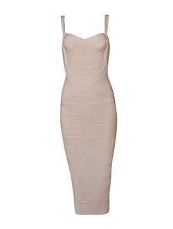 Women's Spaghetti Strap Celebrity Midi Evening Party Bandage Dress