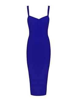 Women's Spaghetti Strap Celebrity Midi Evening Party Bandage Dress