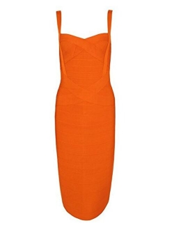 Women's Spaghetti Strap Celebrity Midi Evening Party Bandage Dress