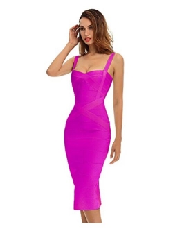 Women's Spaghetti Strap Celebrity Midi Evening Party Bandage Dress