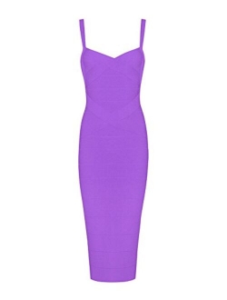 Women's Spaghetti Strap Celebrity Midi Evening Party Bandage Dress