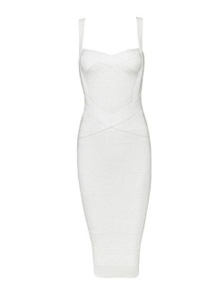 Women's Spaghetti Strap Celebrity Midi Evening Party Bandage Dress