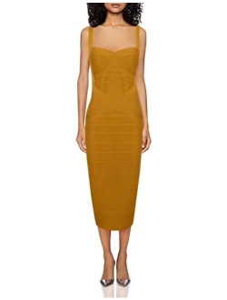 Women's Spaghetti Strap Celebrity Midi Evening Party Bandage Dress