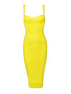 Women's Spaghetti Strap Celebrity Midi Evening Party Bandage Dress