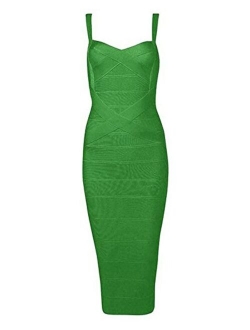 Women's Spaghetti Strap Celebrity Midi Evening Party Bandage Dress