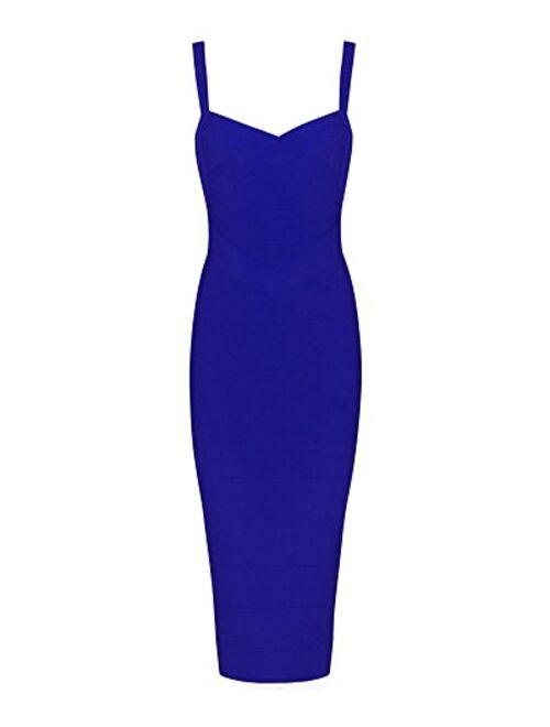 UONBOX Women's Spaghetti Strap Celebrity Midi Evening Party Bandage Dress