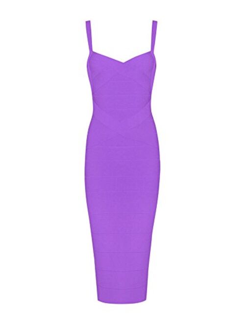 UONBOX Women's Spaghetti Strap Celebrity Midi Evening Party Bandage Dress