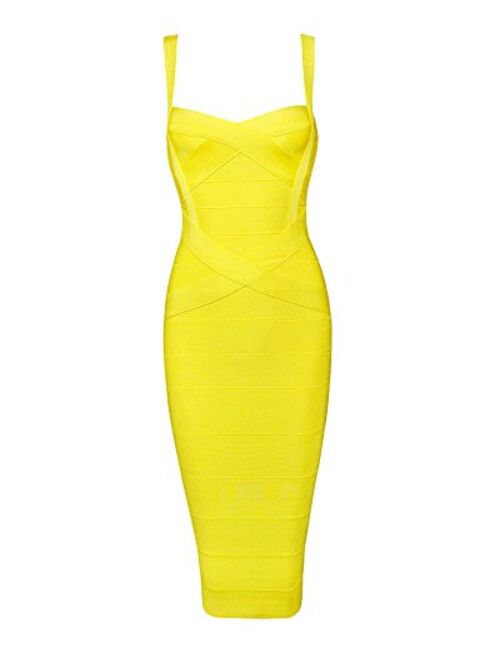 UONBOX Women's Spaghetti Strap Celebrity Midi Evening Party Bandage Dress