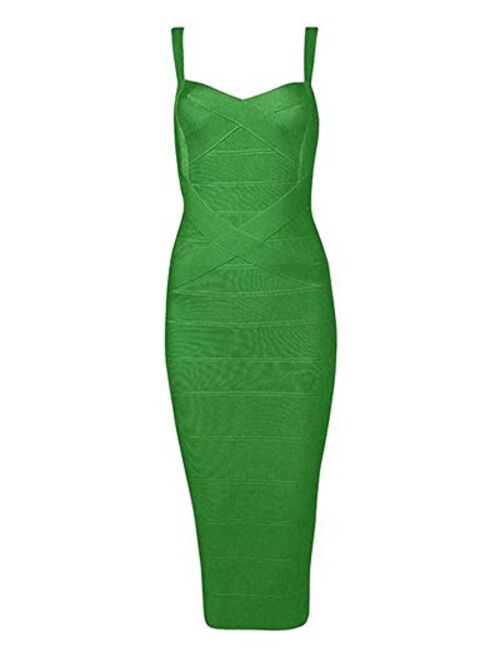 UONBOX Women's Spaghetti Strap Celebrity Midi Evening Party Bandage Dress