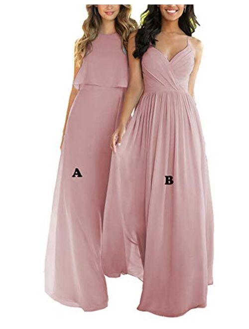 Nicefashion Women's Empire A Line Chiffon Bridesmaid Dresses Long Open Back Formal Prom Gown