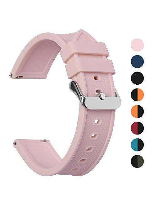 Fullmosa Silicone Rubber 18mm 20mm 22mm 24mm Watch Band,8 Colors for Rainbow Quick Release Watch Strap with Stainless Steel Buckle