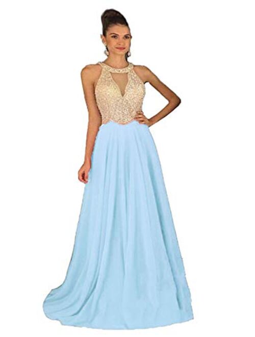 Fanciest Women's Crystal Beaded Prom Dresses 2020 Long Evening Gowns Formal