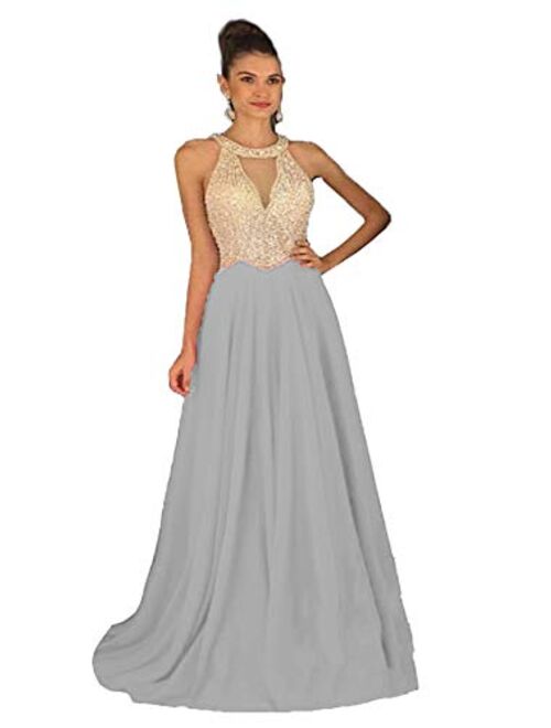 Fanciest Women's Crystal Beaded Prom Dresses 2020 Long Evening Gowns Formal