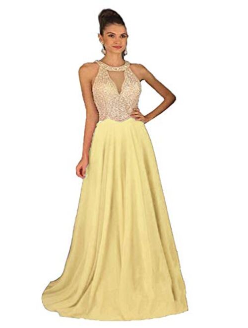 Fanciest Women's Crystal Beaded Prom Dresses 2020 Long Evening Gowns Formal