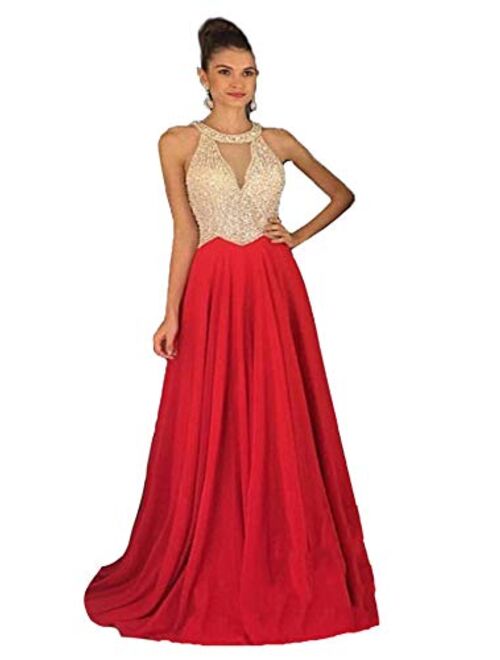 Fanciest Women's Crystal Beaded Prom Dresses 2020 Long Evening Gowns Formal