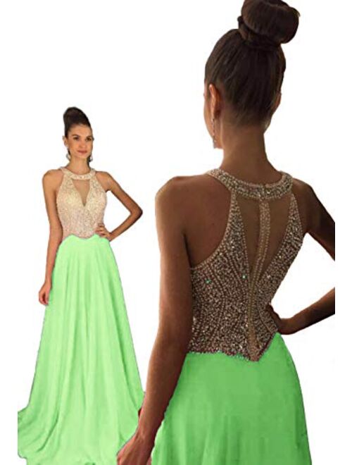 Fanciest Women's Crystal Beaded Prom Dresses 2020 Long Evening Gowns Formal