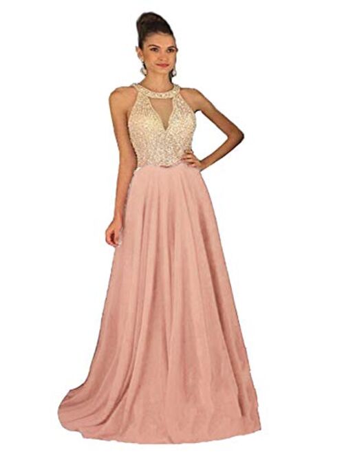 Fanciest Women's Crystal Beaded Prom Dresses 2020 Long Evening Gowns Formal