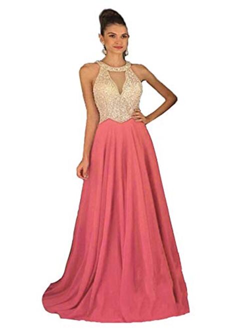 Fanciest Women's Crystal Beaded Prom Dresses 2020 Long Evening Gowns Formal